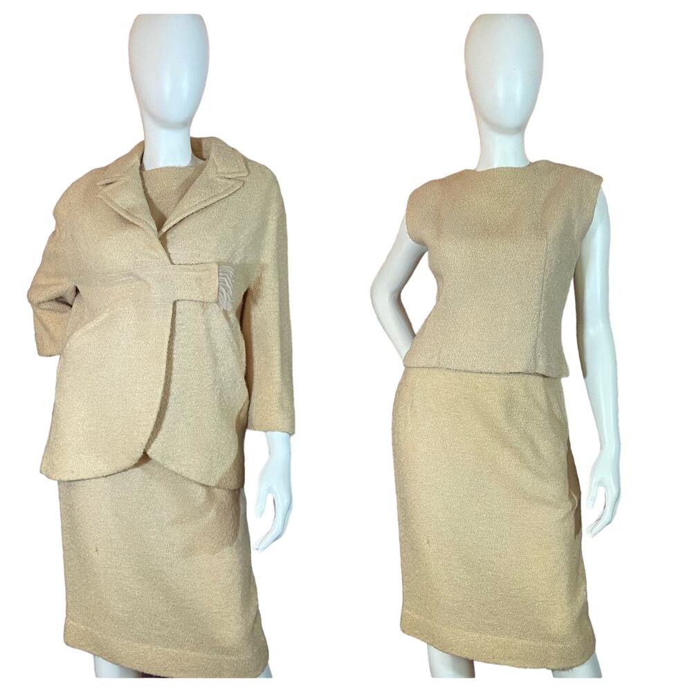1960s Vintage Cream Tweed Three Piece Suit Set